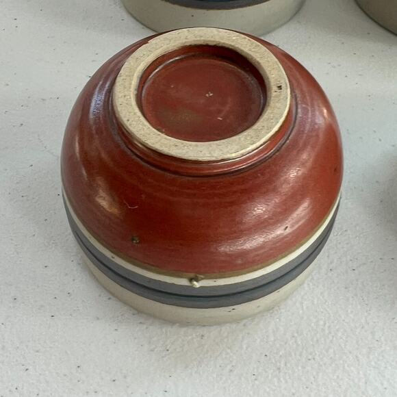 Unbranded Speckled Stoneware Ceramic Tea Cups Japan Set of 4 Blue Stripe 3" - Picture 5 of 14